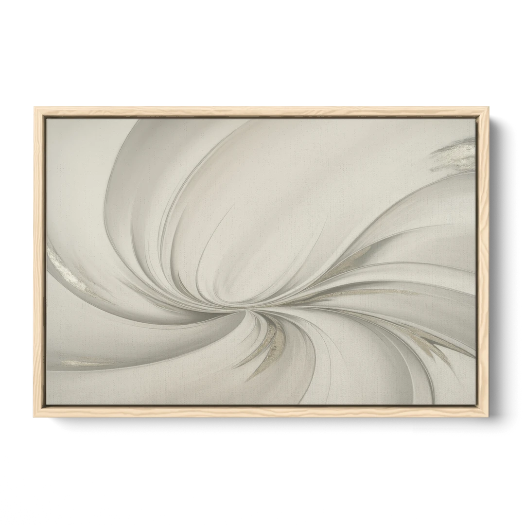 Sophisticated Swirling White Abstract - Oak Framed Canvas Wall Art - Front