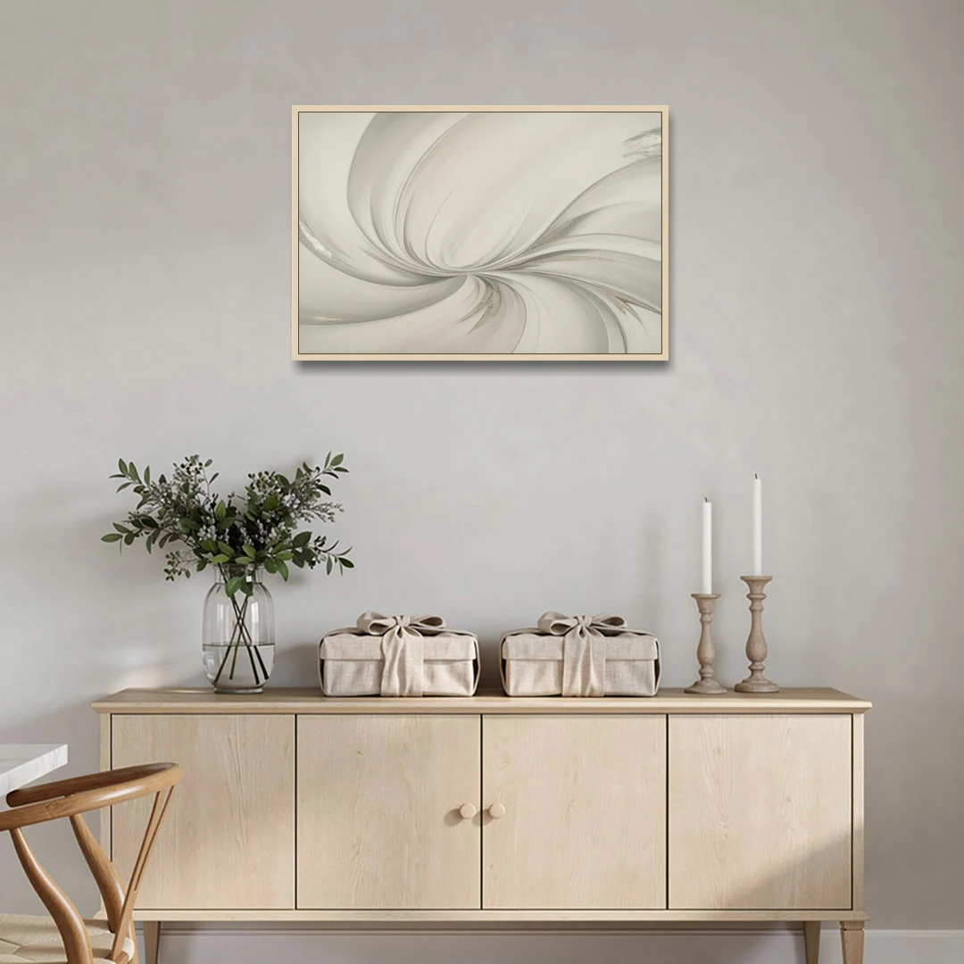 Sophisticated Swirling White Abstract - Oak Framed Canvas Wall Art - Coffee Table - 36x24