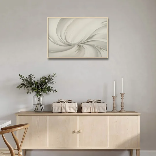 Sophisticated Swirling White Abstract - Oak Framed Canvas Wall Art - Coffee Table - 36x24