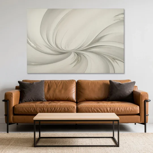 Sophisticated Swirling White Abstract - Canvas Wall Art - Sofa - 60x40