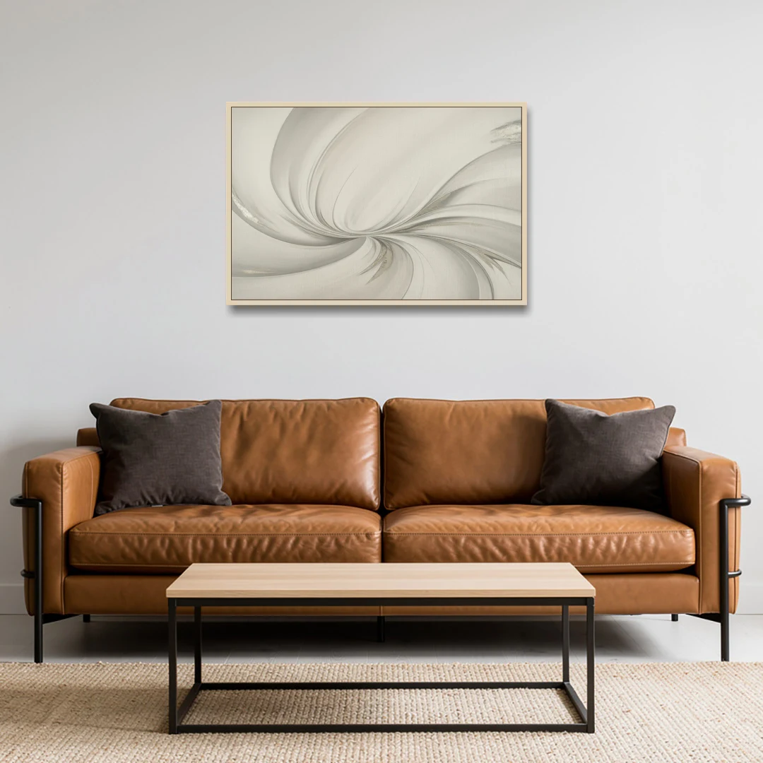Sophisticated Swirling White Abstract - Oak Framed Canvas Wall Art - Sofa - 36x24