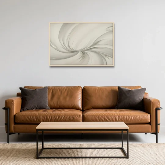 Sophisticated Swirling White Abstract - Oak Framed Canvas Wall Art - Sofa - 36x24
