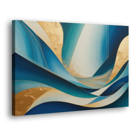 Sophisticated Tranquility Blue and Gold Abstract - Canvas Wall Art - Side