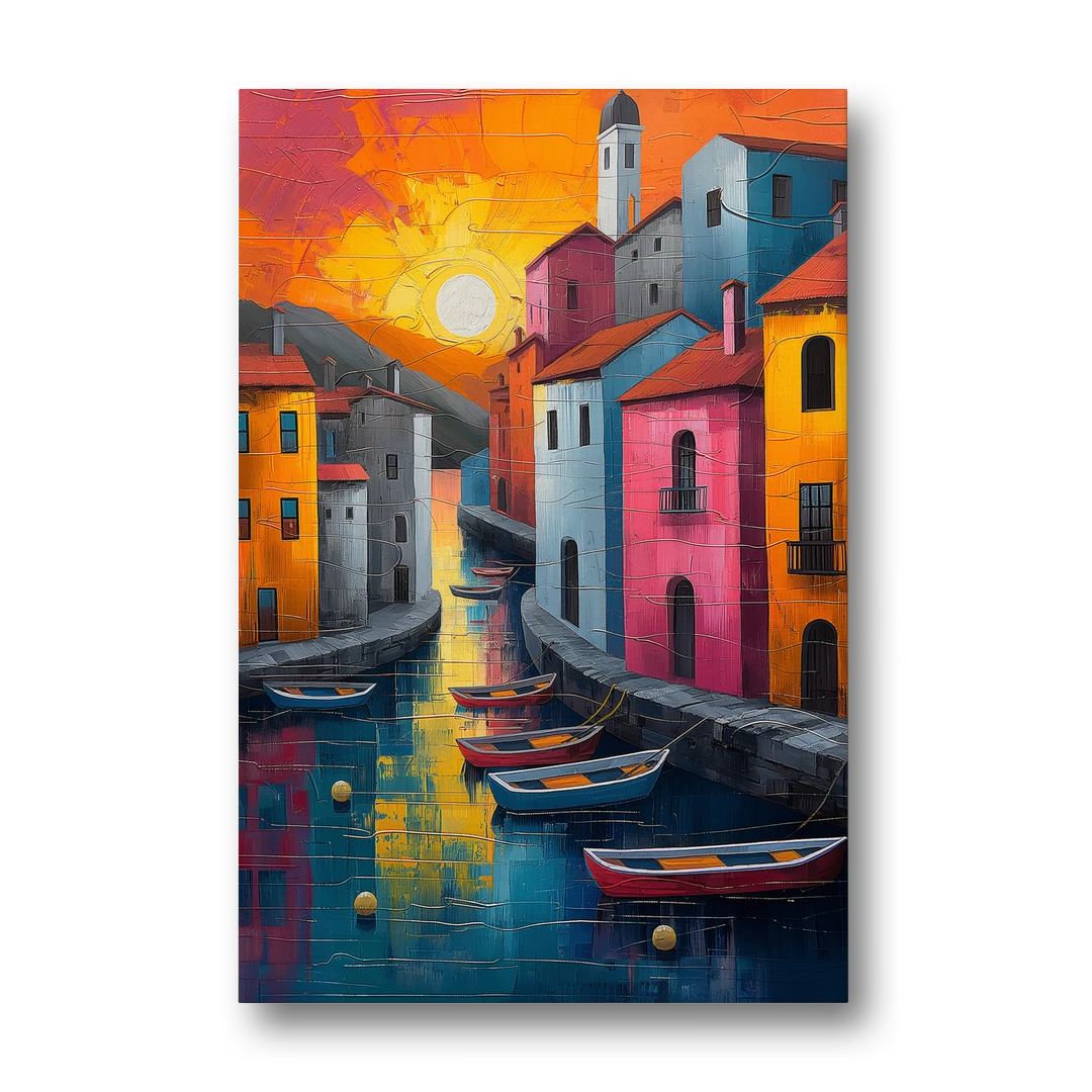 Sorrento Art of a Sunset Harbor - Canvas Wall Art - Front