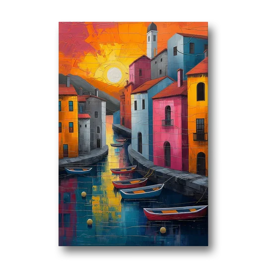 Sorrento Art of a Sunset Harbor - Canvas Wall Art - Front
