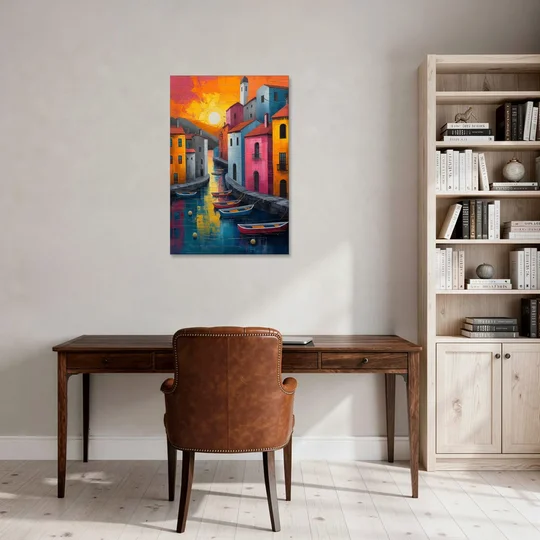 Sorrento Art of a Sunset Harbor - Canvas Wall Art - Office - 24x36