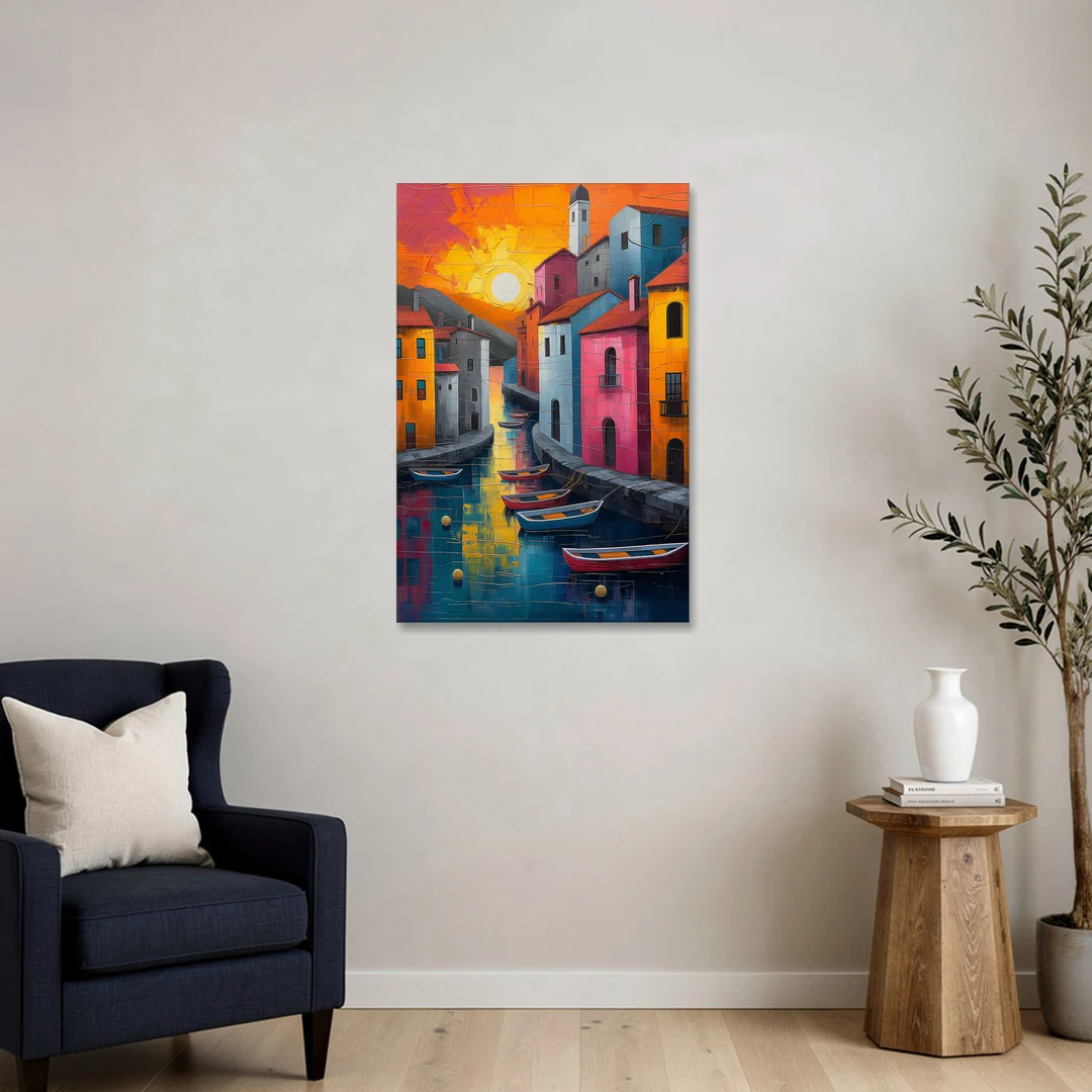 Sorrento Art of a Sunset Harbor - Canvas Wall Art - Sofa - 24x36