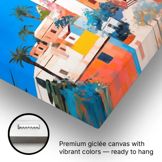 Sorrento Painting of Seaside Houses - Canvas Wall Art - Gallery Wrap Corner