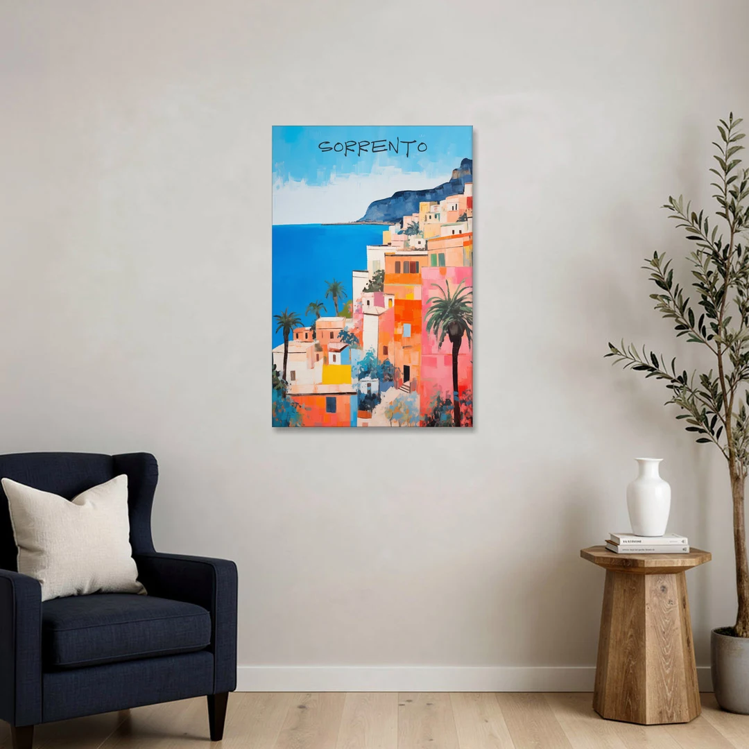 Sorrento Painting of Seaside Houses - Canvas Wall Art - Sofa - 24x36