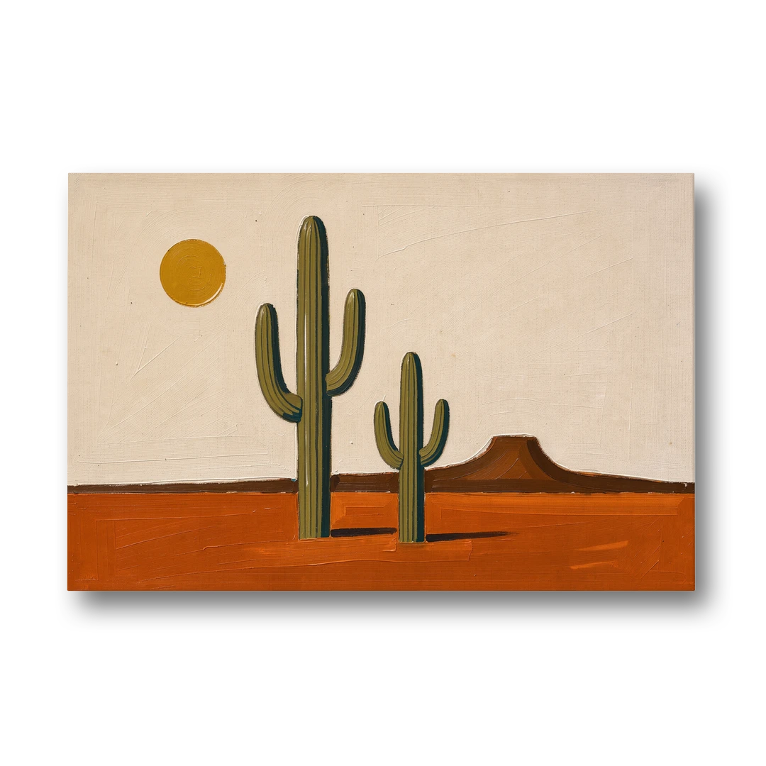 Southwest Wall Art with Two Saguaros Under the Sun - Canvas Wall Art - Front