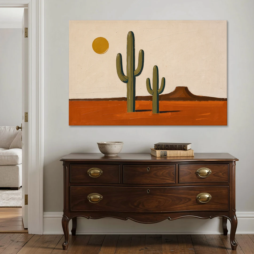 Southwest Wall Art with Two Saguaros Under the Sun - Canvas Wall Art - Coffee Table - 60x40