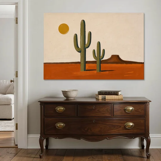 Southwest Wall Art with Two Saguaros Under the Sun - Canvas Wall Art - Coffee Table - 60x40