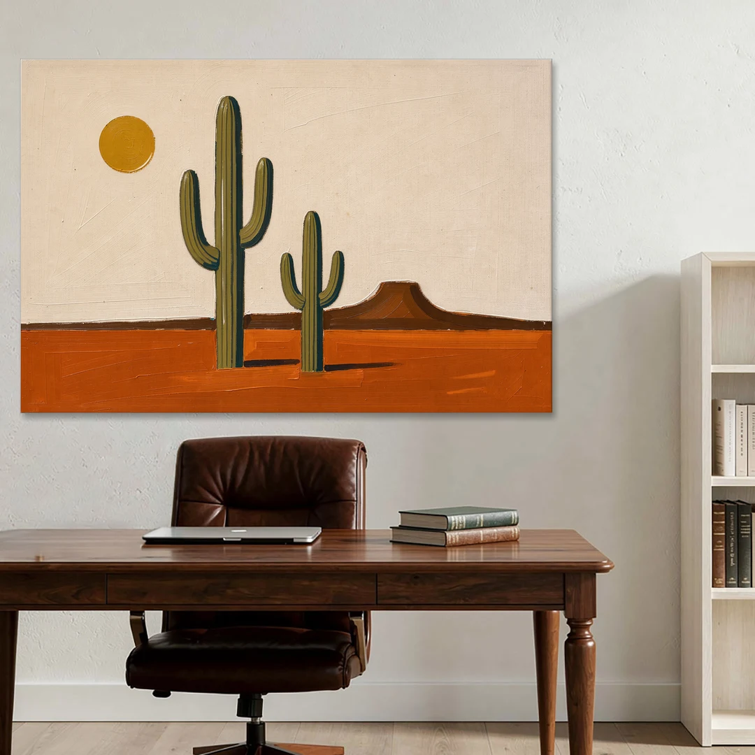 Southwest Wall Art with Two Saguaros Under the Sun - Canvas Wall Art - Office - 60x40