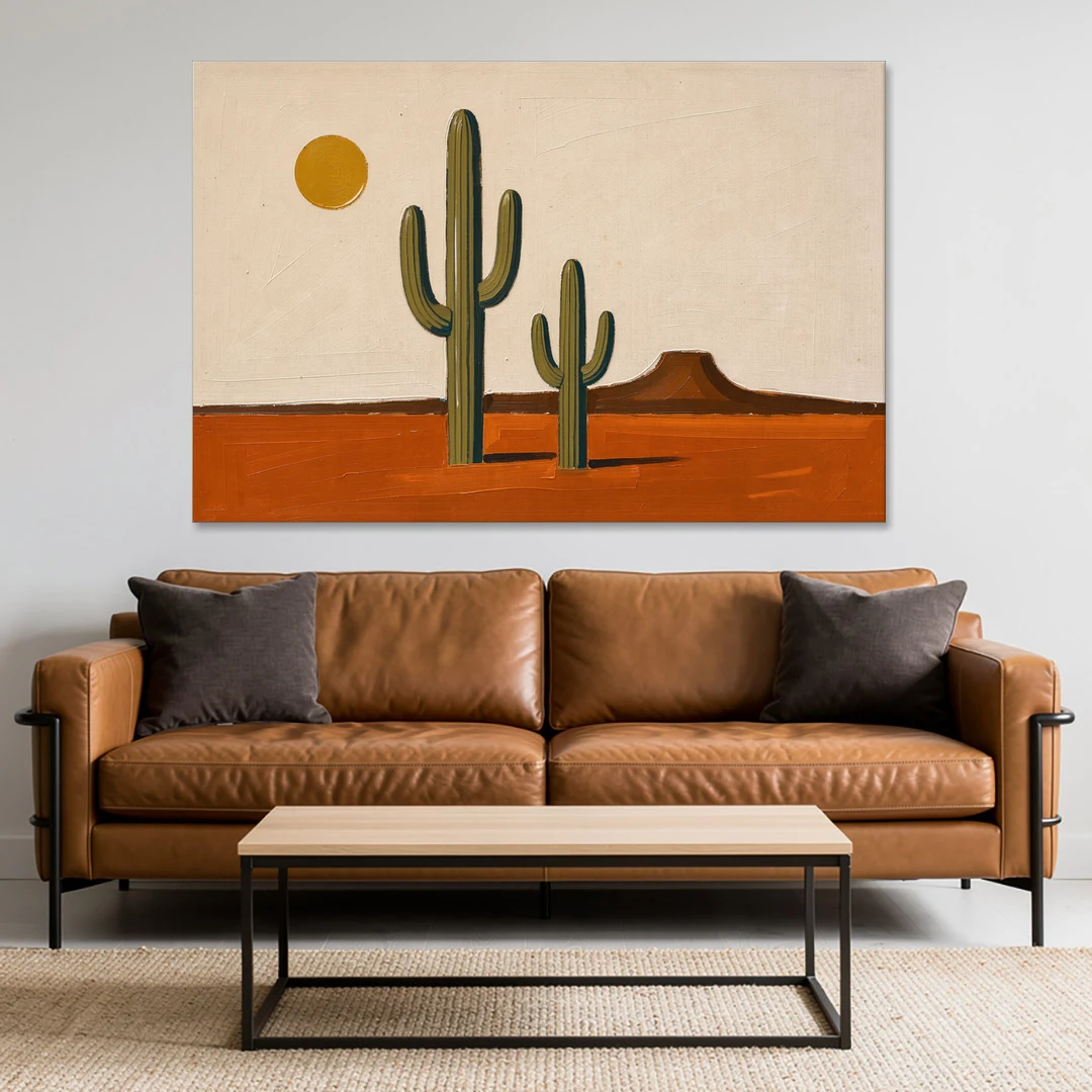 Southwest Wall Art with Two Saguaros Under the Sun - Canvas Wall Art - Sofa - 60x40