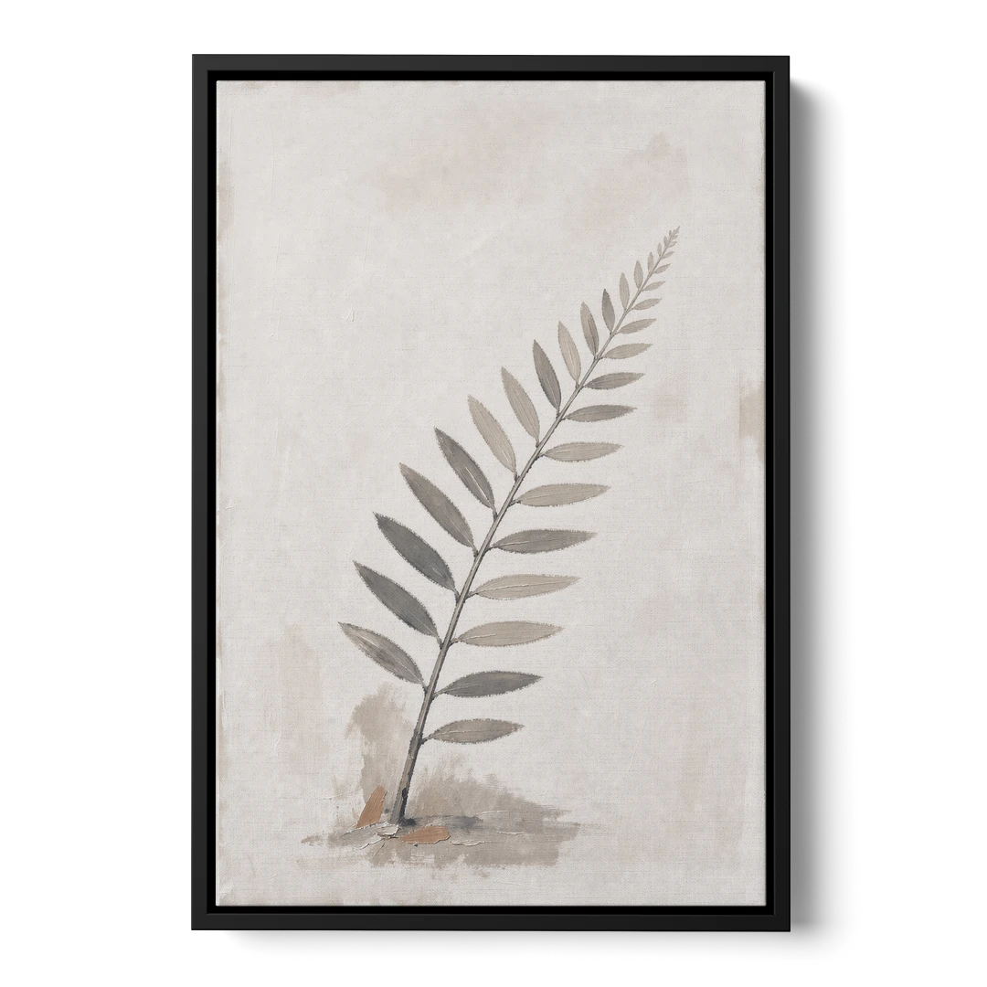 Spa Bathroom Wall Art with a Sword Fern Frond - Black Framed Canvas Wall Art - Front