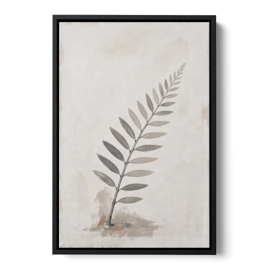 Spa Bathroom Wall Art with a Sword Fern Frond - Black Framed Canvas Wall Art - Front