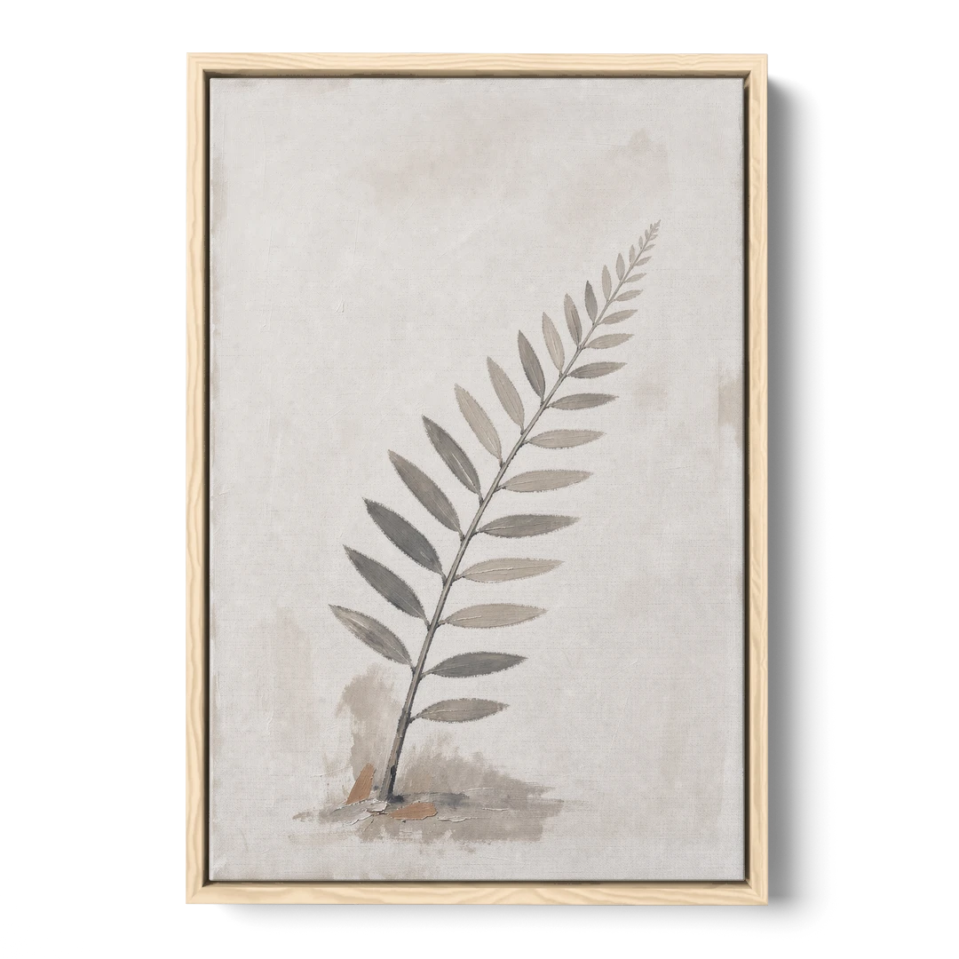 Spa Bathroom Wall Art with a Sword Fern Frond - Oak Framed Canvas Wall Art - Front