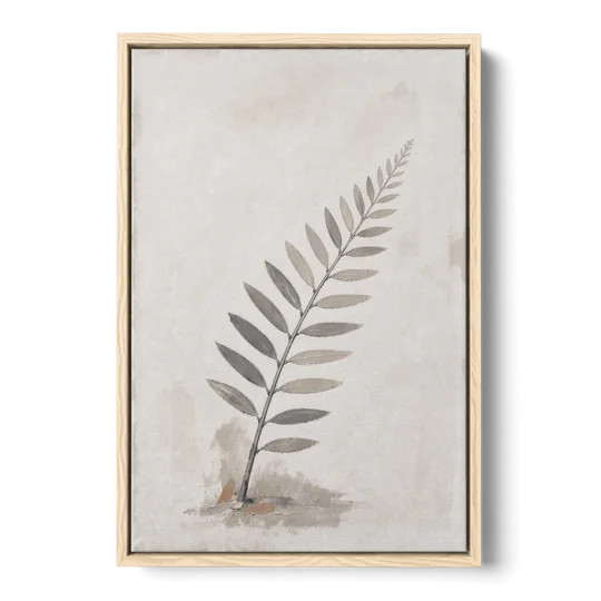Spa Bathroom Wall Art with a Sword Fern Frond - Oak Framed Canvas Wall Art - Front
