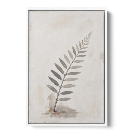 Spa Bathroom Wall Art with a Sword Fern Frond - White Framed Canvas Wall Art - Front
