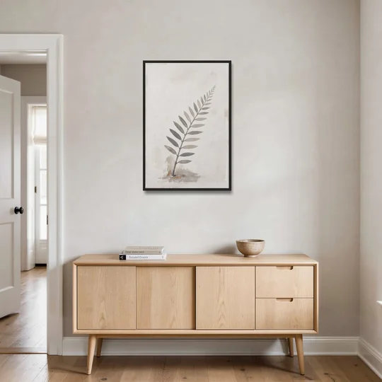 Spa Bathroom Wall Art with a Sword Fern Frond - Black Framed Canvas Wall Art - Coffee Table - 24x36
