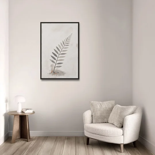 Spa Bathroom Wall Art with a Sword Fern Frond - Black Framed Canvas Wall Art - Sofa - 24x36
