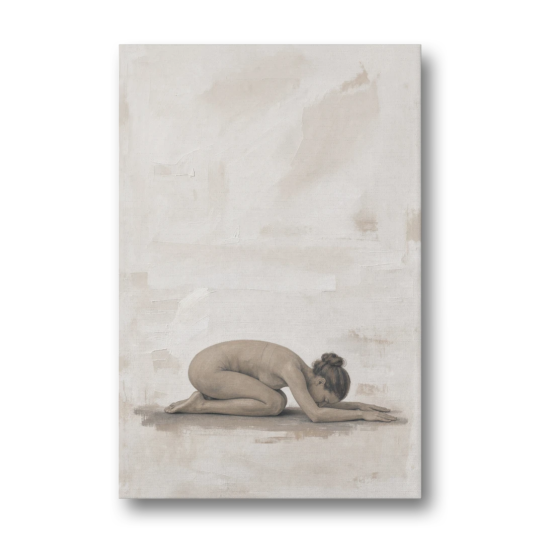 Spa Room Decor with Child's Pose in Sand - Canvas Wall Art - Front