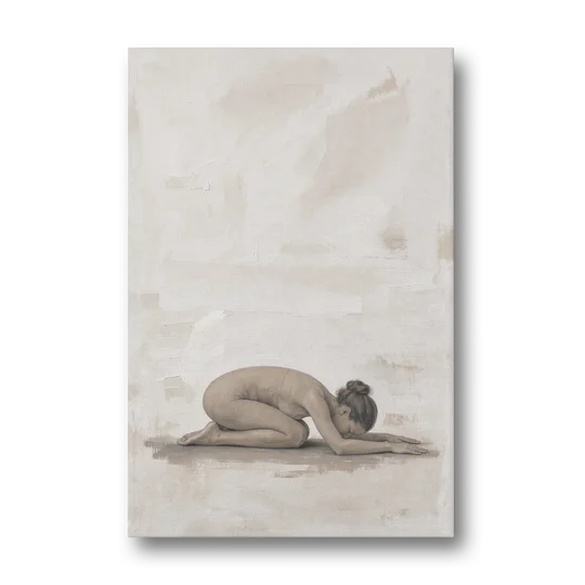 Spa Room Decor with Child's Pose in Sand - Canvas Wall Art - Front