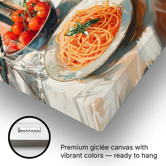 Spaghetti Art with Tomatoes and Wine - Canvas Wall Art - Gallery Wrap Corner