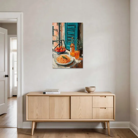 Spaghetti Art with Tomatoes and Wine - Canvas Wall Art - Coffee Table - 24x36