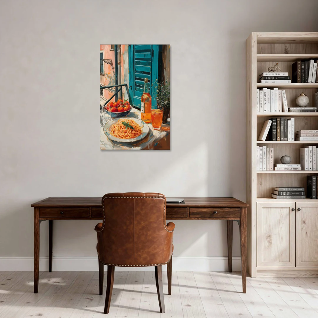 Spaghetti Art with Tomatoes and Wine - Canvas Wall Art - Office - 24x36
