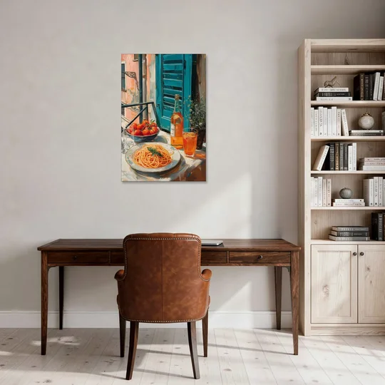 Spaghetti Art with Tomatoes and Wine - Canvas Wall Art - Office - 24x36