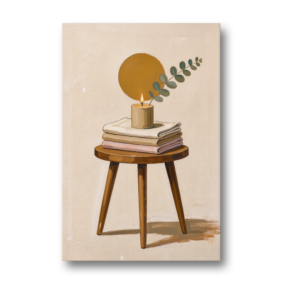 Spare Bedroom Decor with Candle and Eucalyptus - Canvas Wall Art - Front