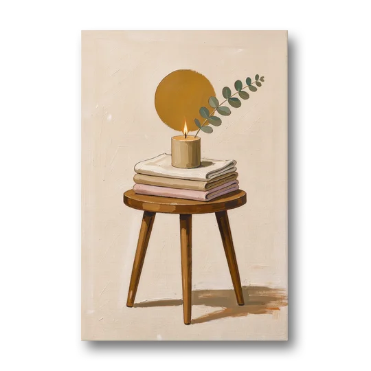 Spare Bedroom Decor with Candle and Eucalyptus - Canvas Wall Art - Front