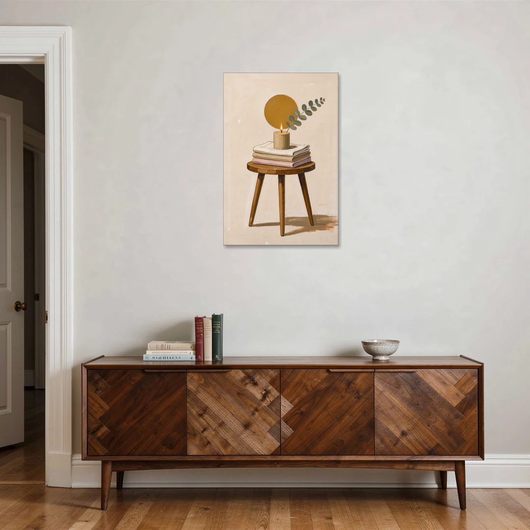Spare Bedroom Decor with Candle and Eucalyptus - Canvas Wall Art - Coffee Table - 24x36