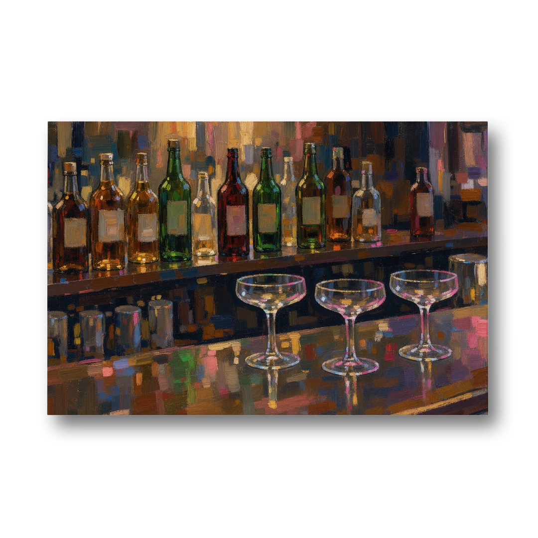 Speakeasy Decor Back Bar with Three Coupes - Canvas Wall Art - Front