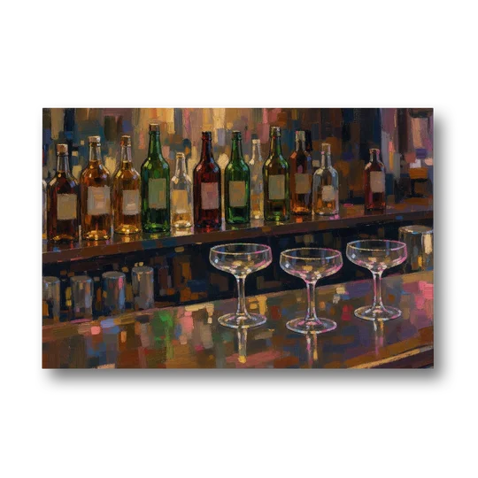 Speakeasy Decor Back Bar with Three Coupes - Canvas Wall Art - Front