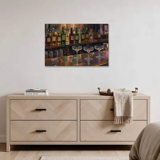 Speakeasy Decor Back Bar with Three Coupes - Canvas Wall Art - Coffee Table - 36x24
