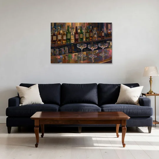 Speakeasy Decor Back Bar with Three Coupes - Canvas Wall Art - Sofa - 36x24