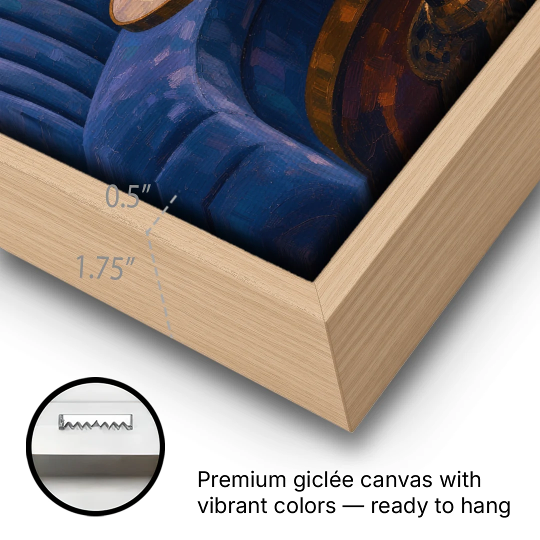 Speakeasy Velvet Booth for Two - Oak Framed Canvas Wall Art - Gallery Wrap Corner