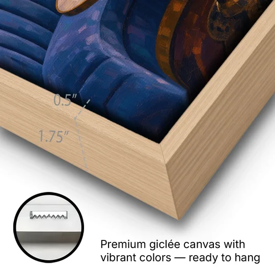 Speakeasy Velvet Booth for Two - Oak Framed Canvas Wall Art - Gallery Wrap Corner