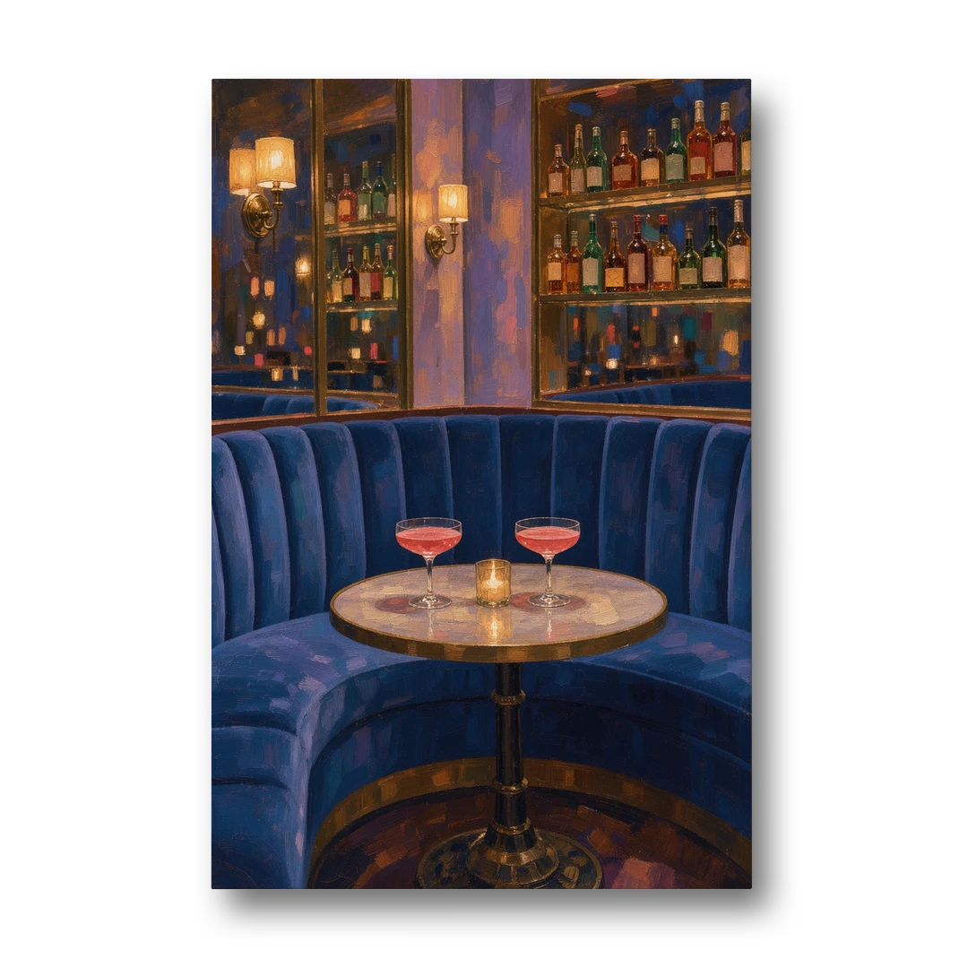 Speakeasy Velvet Booth for Two - Canvas Wall Art - Front
