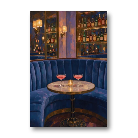 Speakeasy Velvet Booth for Two - Canvas Wall Art - Front
