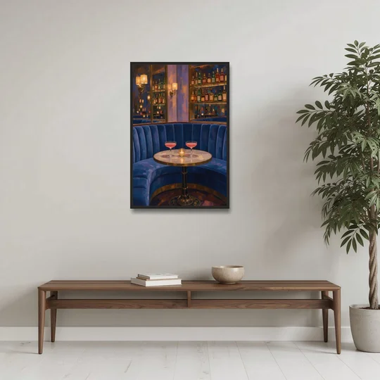 Speakeasy Velvet Booth for Two - Black Framed Canvas Wall Art - Coffee Table - 24x36