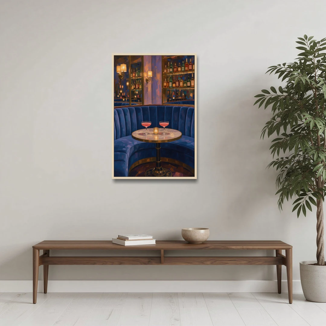 Speakeasy Velvet Booth for Two - Oak Framed Canvas Wall Art - Coffee Table - 24x36