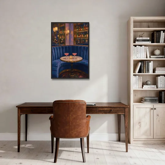 Speakeasy Velvet Booth for Two - Black Framed Canvas Wall Art - Office - 24x36