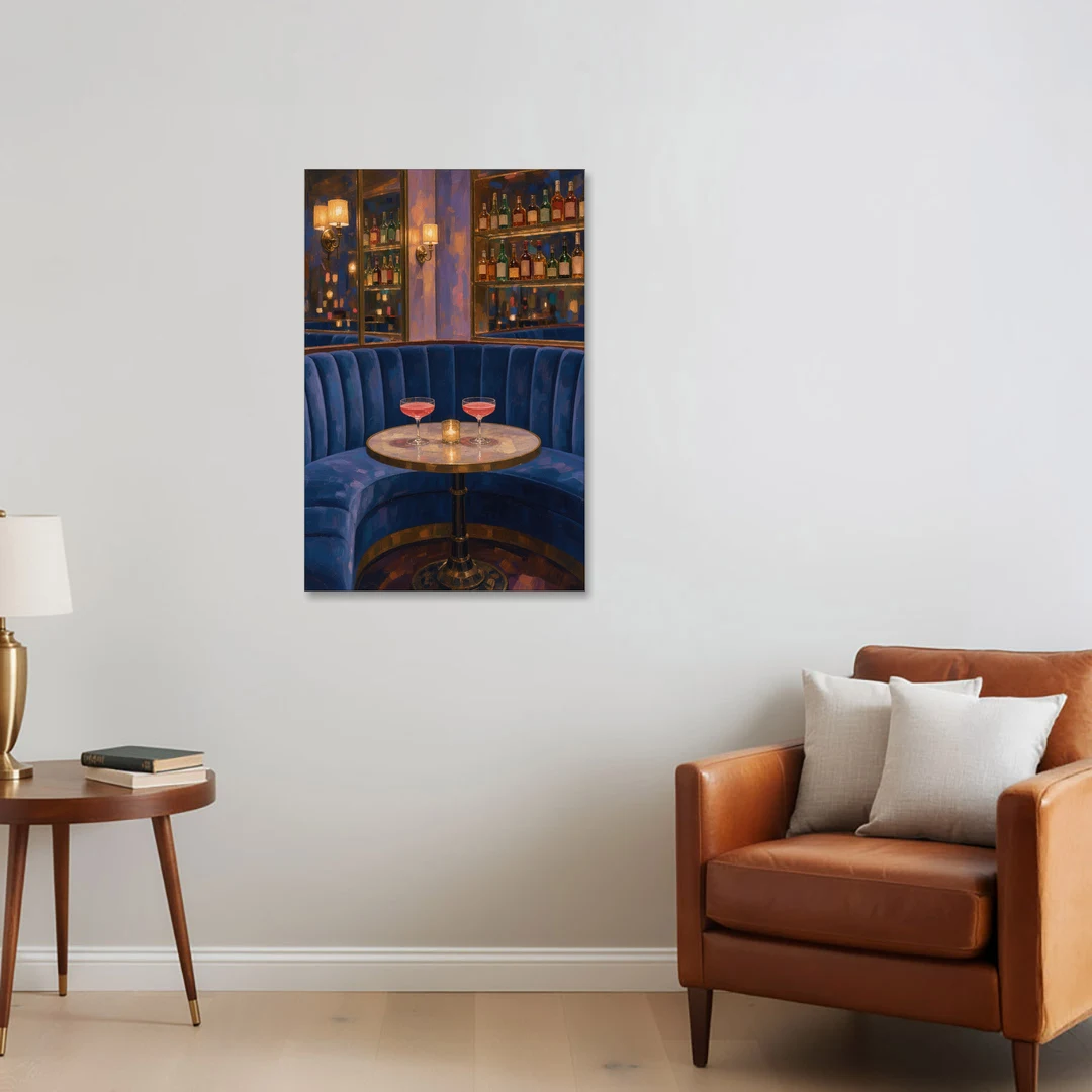 Speakeasy Velvet Booth for Two - Canvas Wall Art - Sofa - 24x36
