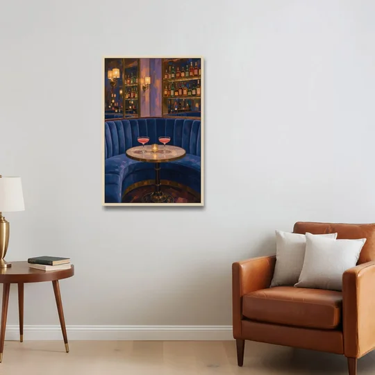 Speakeasy Velvet Booth for Two - Oak Framed Canvas Wall Art - Sofa - 24x36