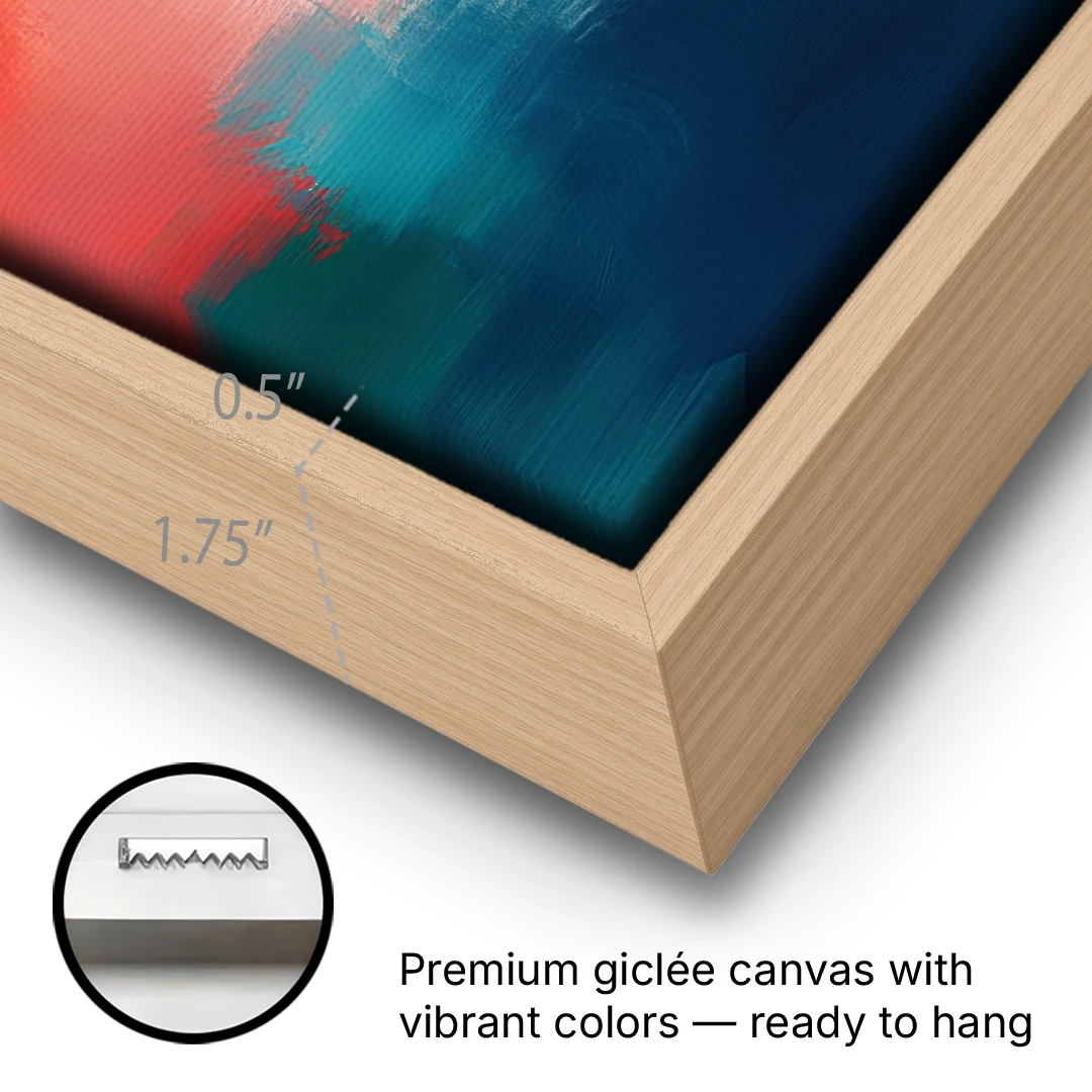 Spectrum Sea - Oak Framed Canvas Wall Art - Gallery Wrap Corner
