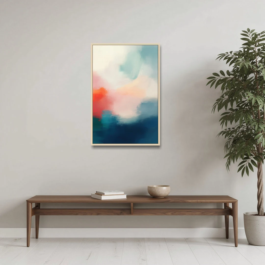 Spectrum Sea - Oak Framed Canvas Wall Art - Coffee Table - 24x36