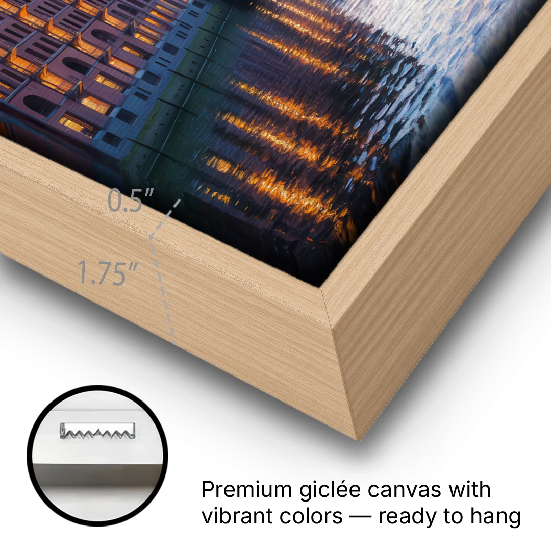 Speicherstadt Dreams - Oak Framed Canvas Wall Art - Gallery Wrap Corner